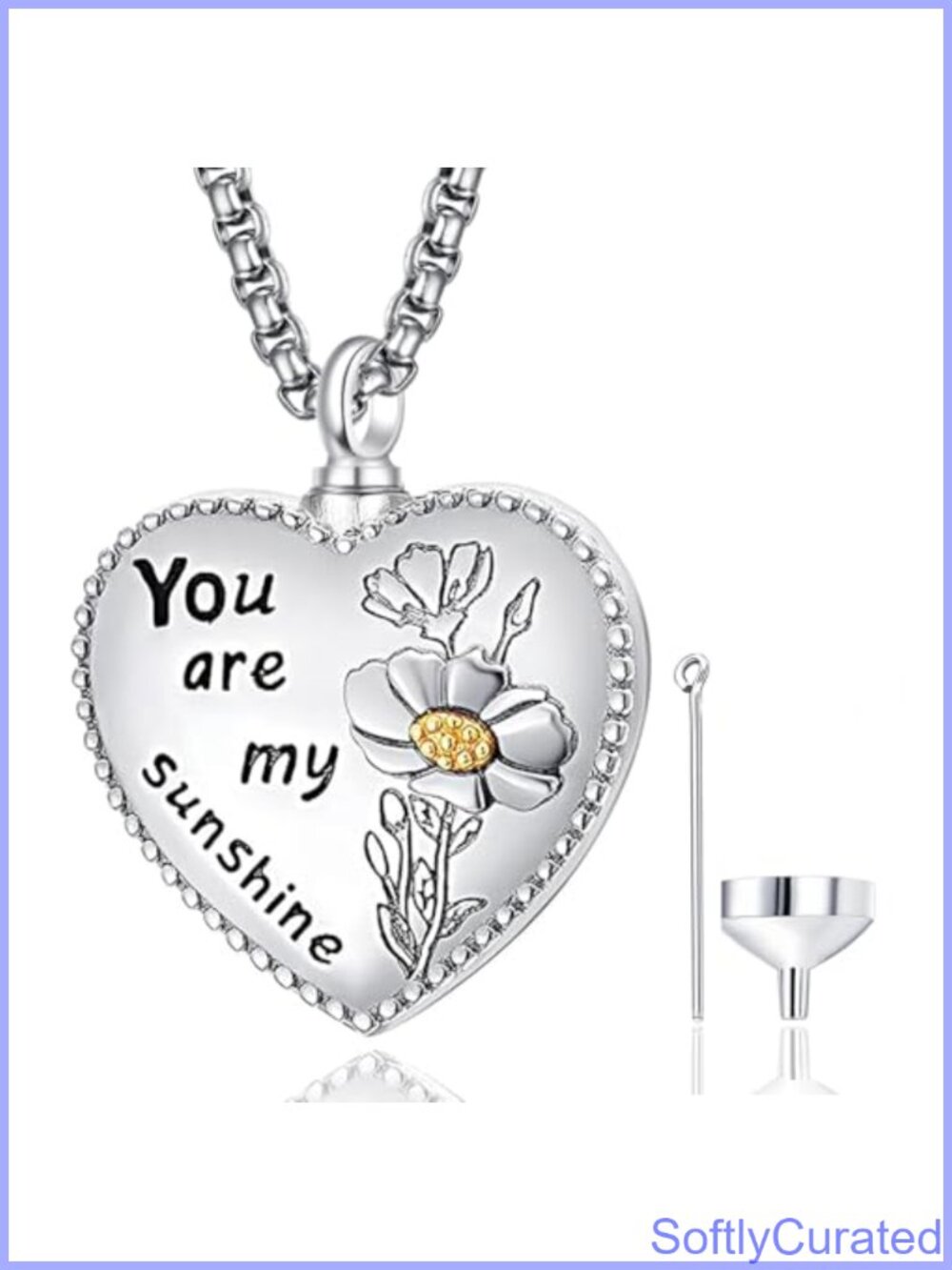 925 Sterling Silver Sunflower Heart Urn Necklace for Ashes Memorial Pendant